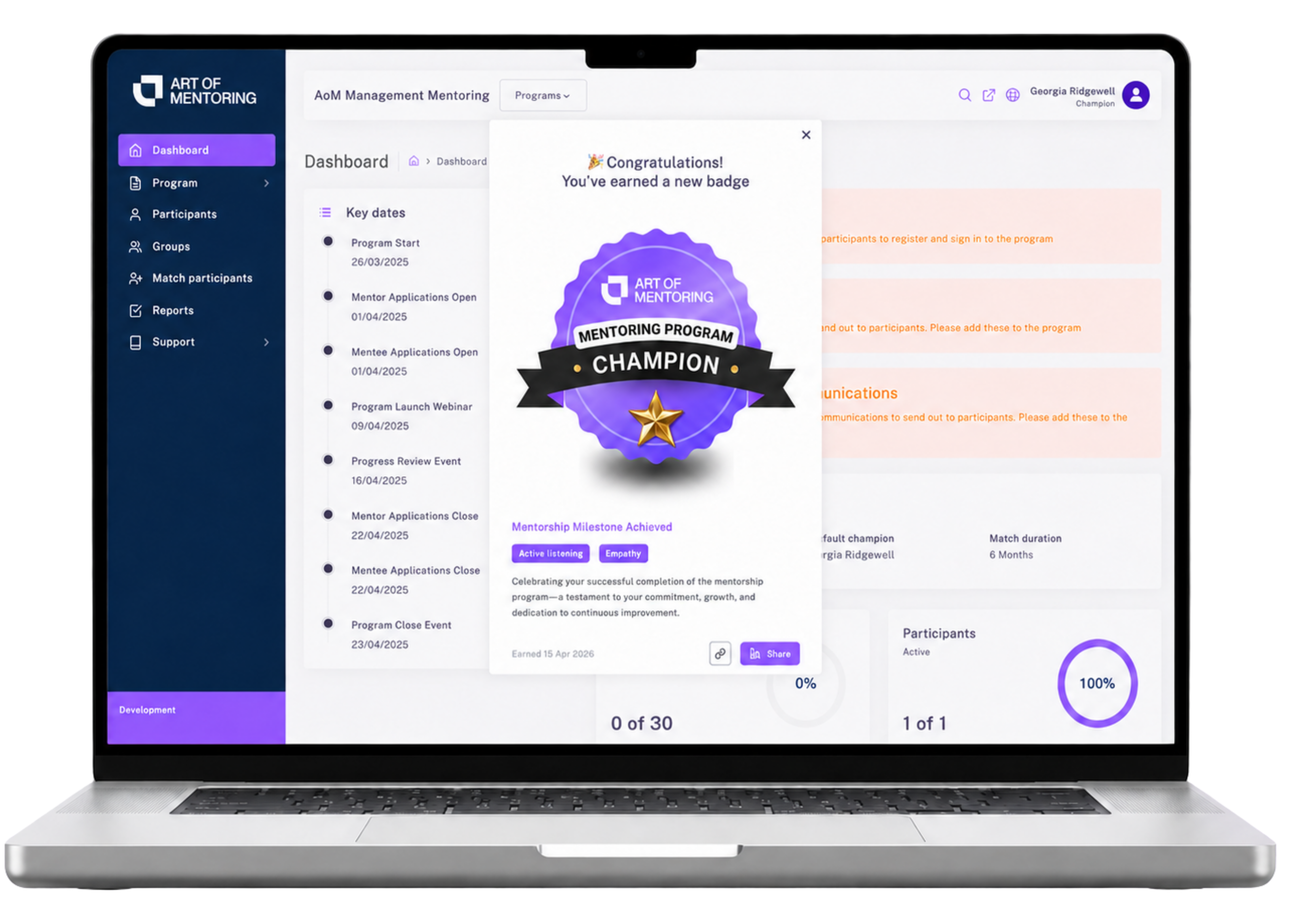 Art of Mentoring digital badge platform preview